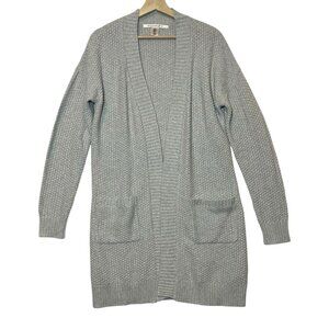 Max Studio Women’s Waffle Knit Sweater Cardigan Medium Size Gray Cotton Blend